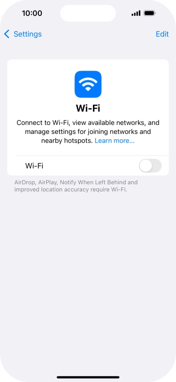 Press the indicator next to 'Wi-Fi' to turn on the function.