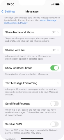Press the indicator next to 'Send as SMS' to turn the function on or off.