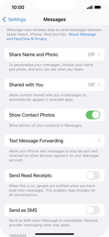Press the indicator next to 'Send as SMS' to turn the function on or off.
