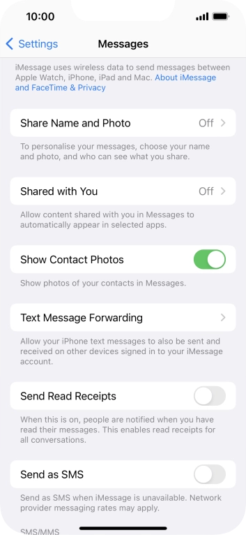 Press the indicator next to 'Send as SMS' to turn the function on or off.