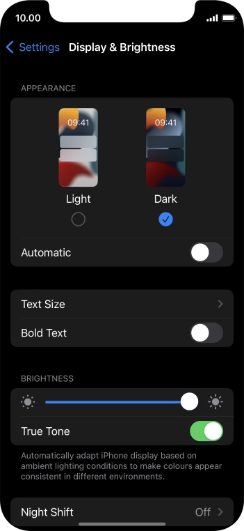 Press the indicator next to 'Automatic' to turn the function on or off.