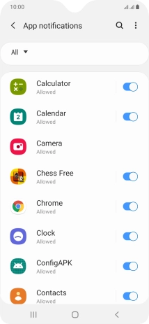 Press the indicator next to the required app to turn the function on or off.