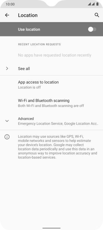 Press the indicator next to 'Use location' to turn the function on or off.