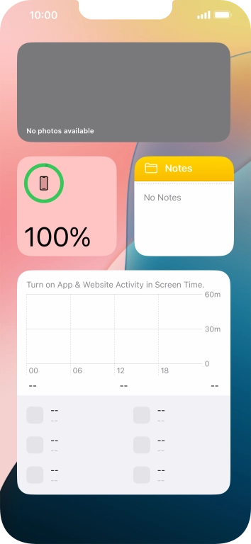 Slide your finger up or down on the screen to see more widgets. Slide your finger up or down on the screen to see more widgets.