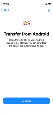 To transfer content to your phone, you need to install the app 'Move to iOS' on the Android phone. When the app is installed, press Continue.