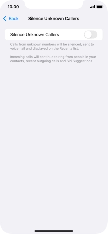 Press the indicator next to 'Silence Unknown Callers' to turn the function on or off.