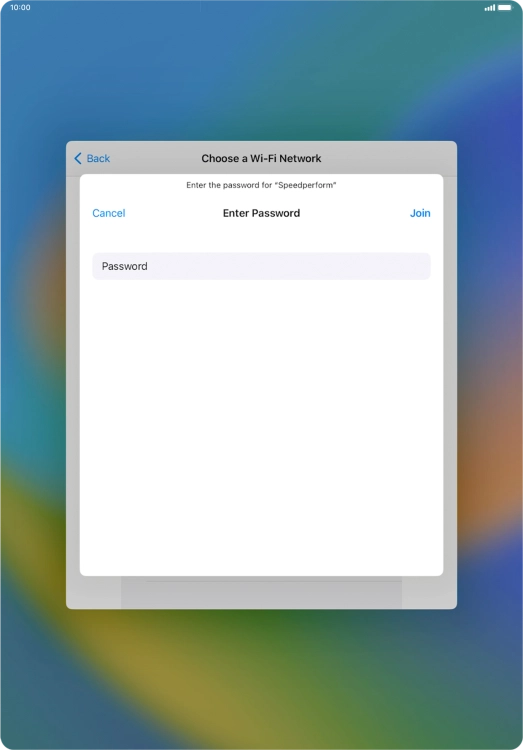 Key in the password for the WiFi network and press Join.