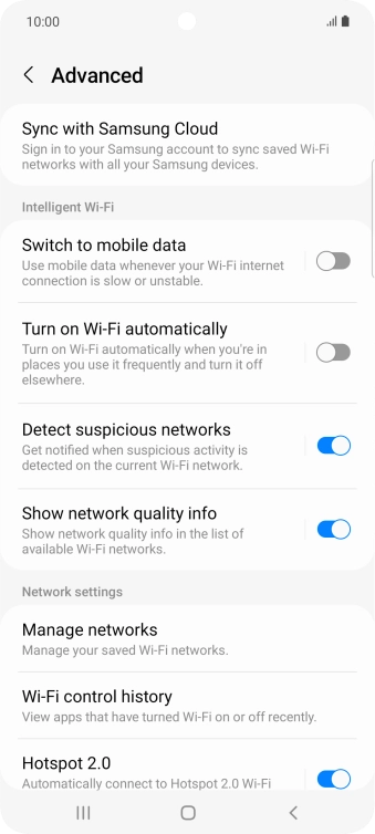 Press the indicator next to 'Switch to mobile data' to turn the function on or off.