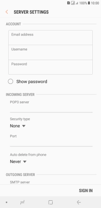 Press the field below 'Username' and key in the username for your email account.