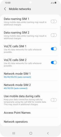 Press the indicator next to 'Data roaming ‹SIM›' to turn the function on or off.