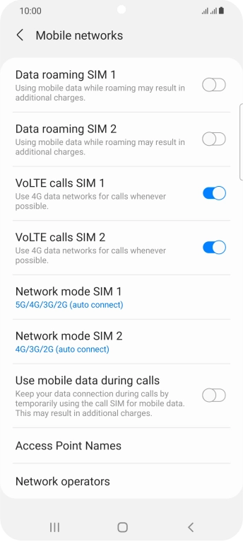 Press the indicator next to 'Data roaming ‹SIM›' to turn the function on or off.