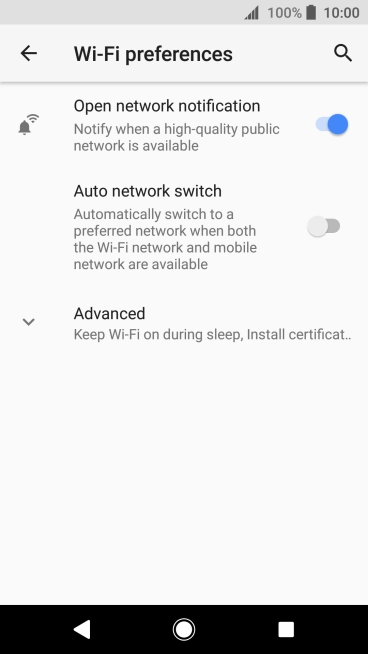 Press the indicator next to 'Auto network switch' to turn the function on or off.