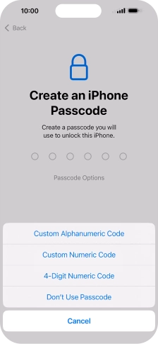 Follow the instructions on the screen to turn on the lock code or press Don't Use Passcode.