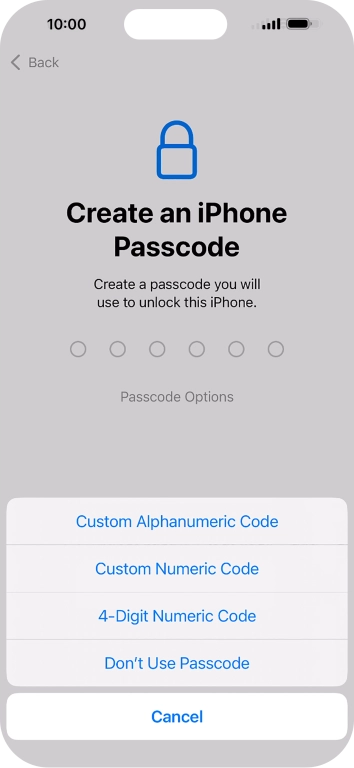 Follow the instructions on the screen to turn on the phone lock code or press Don't Use Passcode.