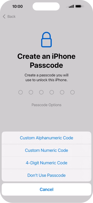 Follow the instructions on the screen to turn on the lock code or press Don't Use Passcode.