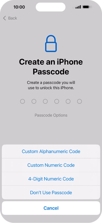Follow the instructions on the screen to turn on the lock code or press Don't Use Passcode.