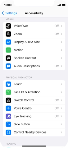 Press the required category below 'VISION' and follow the instructions on the screen to select the required settings.