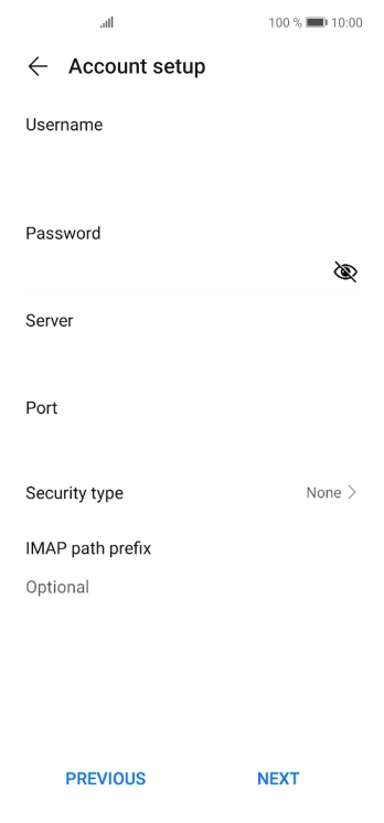 Press the field below 'Username' and key in the username for your email account.