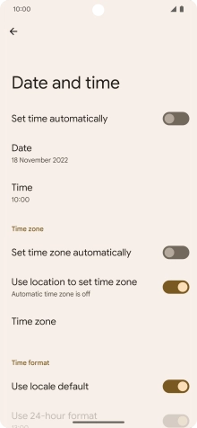 Press the indicator next to 'Set time automatically' to turn on the function.