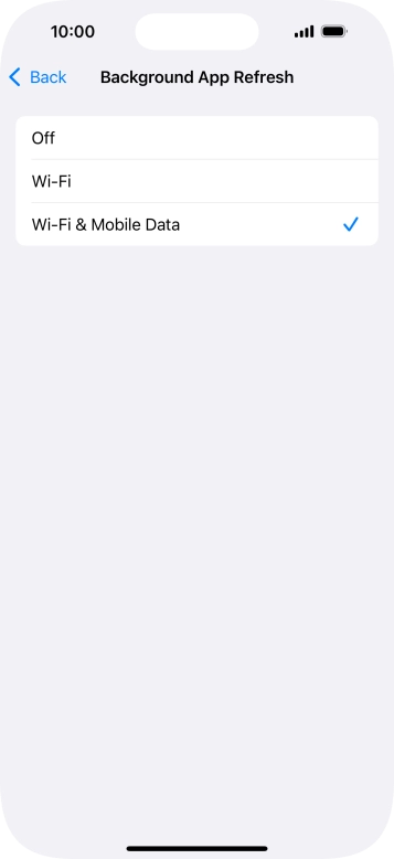 To turn off background refresh of apps, press Off. To turn off background refresh of apps, press Off.
