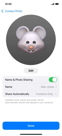 Press the indicator next to 'Name & Photo Sharing' to turn the function on or off.