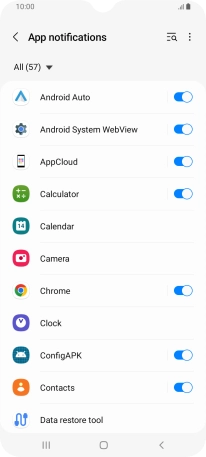 Press the indicators next to the required apps to turn the function on or off.