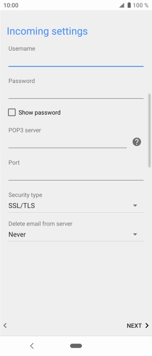 Press the field below 'POP3 server' and key in the name of your email provider's incoming server.
