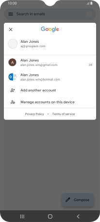 Press the required email account.