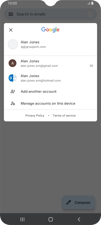 Press the required email account.