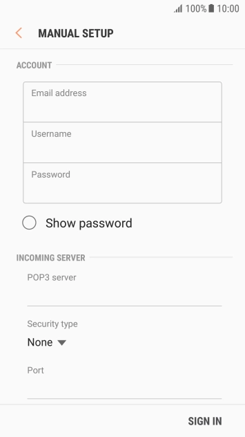 Press the field below 'Username' and key in the username for your email account.