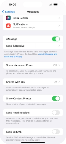 Press the indicator next to 'Send as SMS' to turn the function on or off.