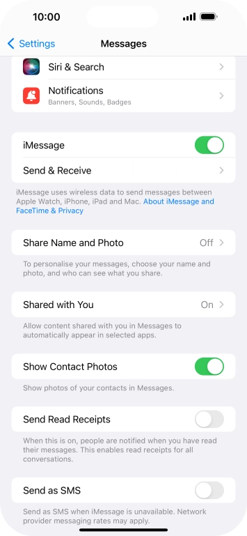 Press the indicator next to 'Send as SMS' to turn the function on or off.