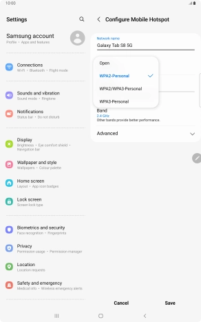 Press WPA3-Personal to password protect your WiFi hotspot.
