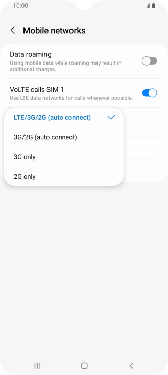 Press the required network mode.