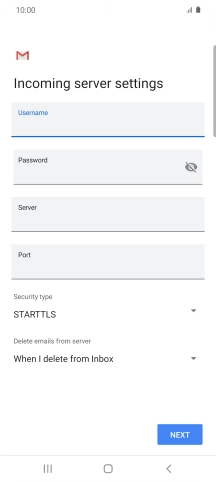 Press the field below 'Server' and key in the name of your email provider's incoming server.