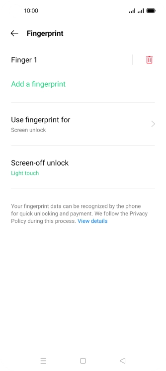 Press the delete icon next to the required fingerprints.