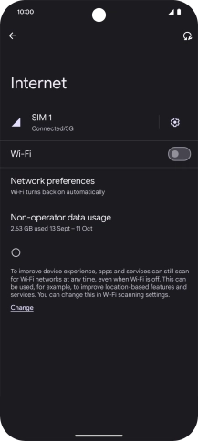 Press the indicator next to 'Wi-Fi' to turn on the function.