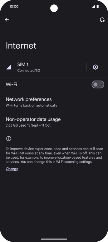 Press the indicator next to 'Wi-Fi' to turn on the function.