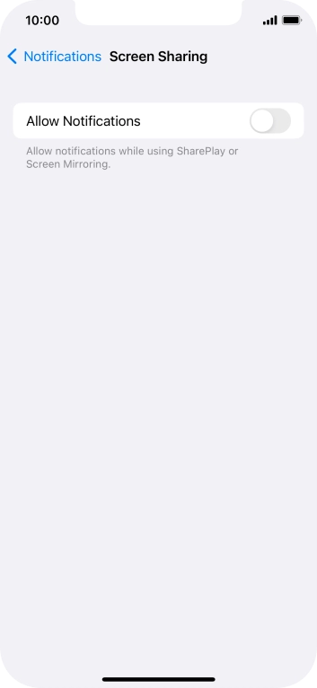 Press the indicator next to 'Allow Notifications' to turn the function on or off. Press the indicator next to 'Allow Notifications' to turn the function on or off.