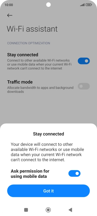 If you turn on the function, press the indicator next to 'Ask permission for using mobile data'.