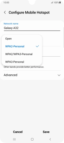 Press WPA3-Personal to password protect your WiFi hotspot.