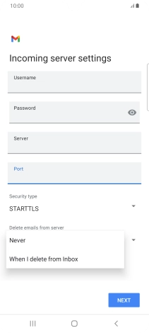 Press Never to keep emails on the server when you delete them on your phone.