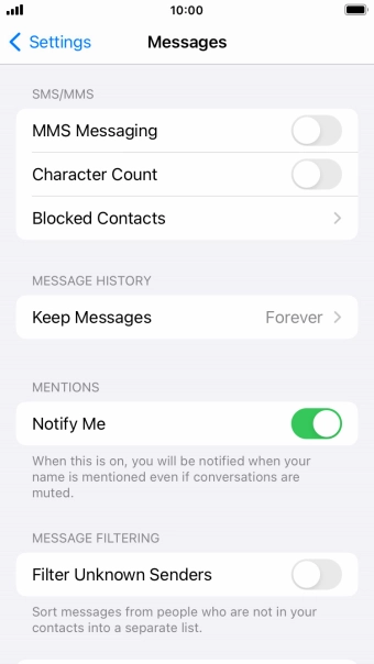 Press the indicator next to 'MMS Messaging' to turn on the function.