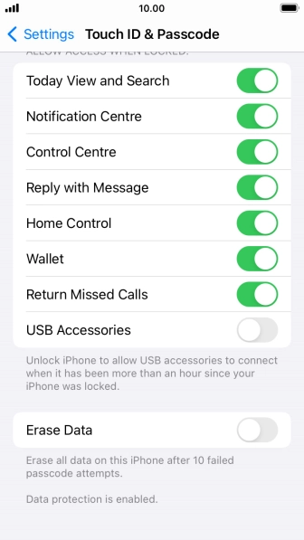 Press the indicator next to 'Erase Data' to turn the function on or off.