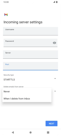 Press Never to keep emails on the server when you delete them on your phone.
