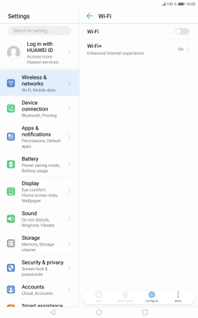 Press the indicator next to 'Wi-Fi' to turn on the function.