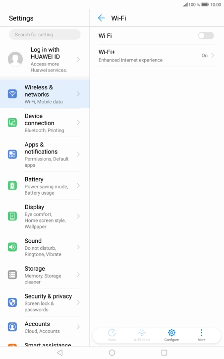 Press the indicator next to 'Wi-Fi' to turn on the function.