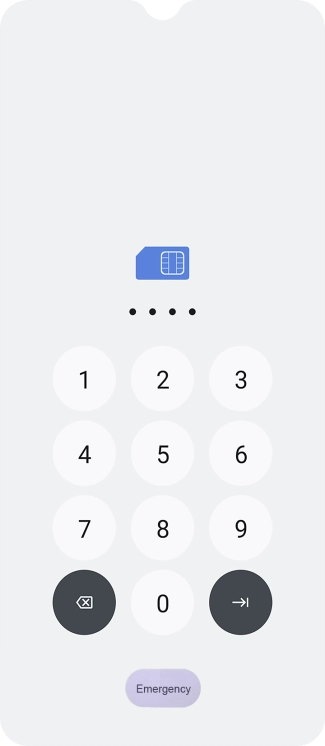 Key in your SIM PIN and press the confirm icon}. The default SIM PIN is 0000.