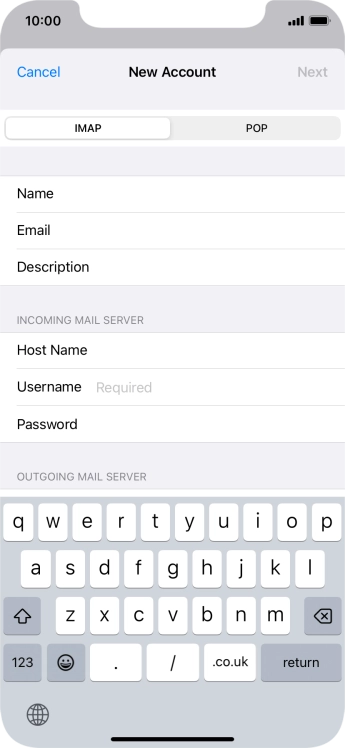 Press Username and key in the username for your email account. Press Username and key in the username for your email account.