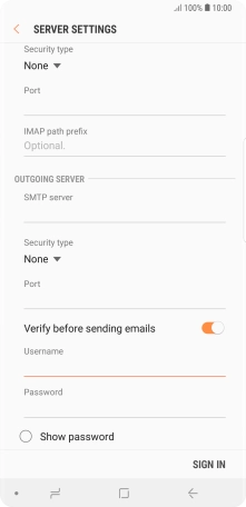 Press the field below 'Password' and key in the password of your email provider's outgoing server.